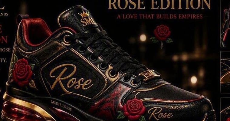 The Rose Edition on the shelf: black leather with red roses and Rose written at the quarter.